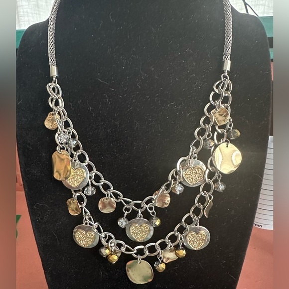 Avenue Jewelry - Avenue Multicolor Charm Necklace Heart Layered Silver Gold Tone